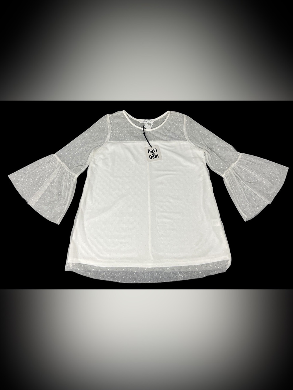 Davi & Dani Women's Boho Sheer Bell Sleeve Ivory Top Small Romantic Fairy